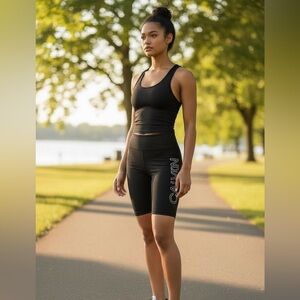 Calvin Klein Women's Black Biker Shorts, High Waist, Phone Pocket